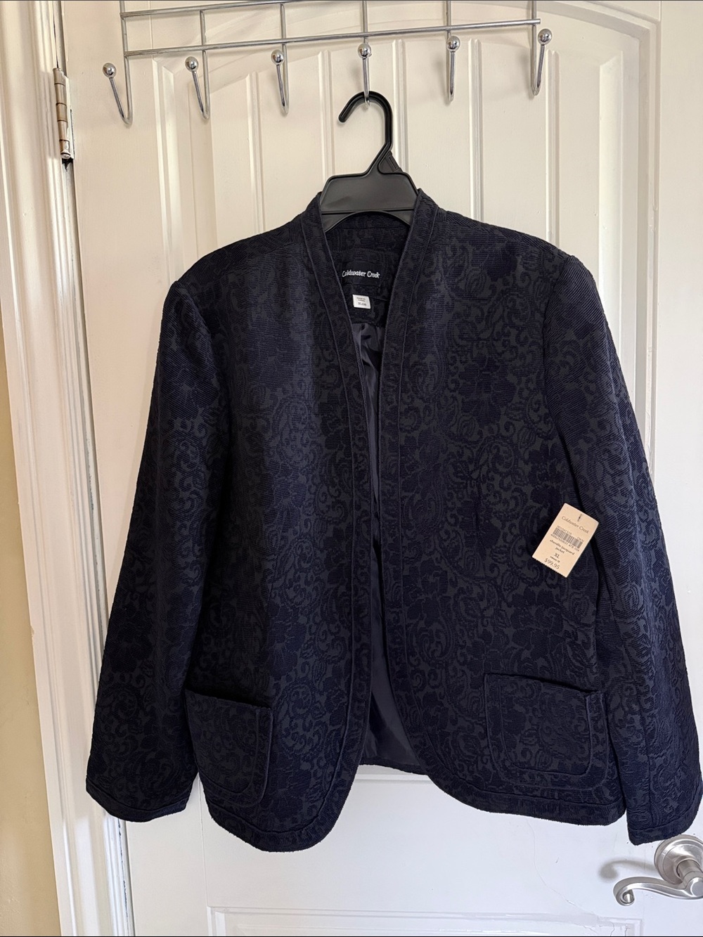 NWT Coldwater Creek Blazer XL 18 Navy Blue Jaquard